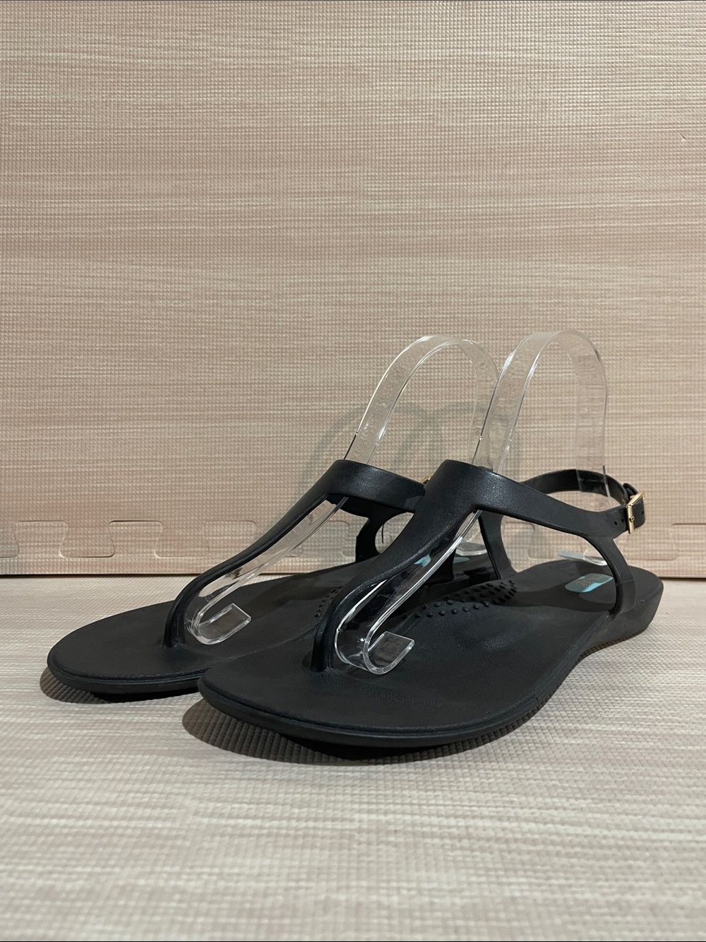 OKA b. Black T-Strap Sandals with Ankle Buckle